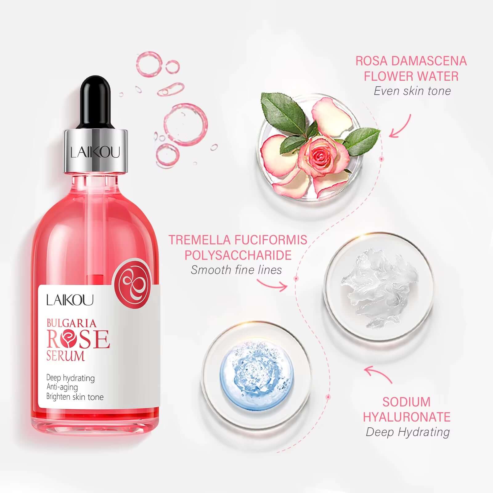 LAIKOU Hydrating Facial Serum — Sakura (Cherry Blossom) or Rose Essence 100ml — hydrating, brightening facial serum | Face Serums | Beauty & Health,Face Care,Skin Care | Dolcie Care
