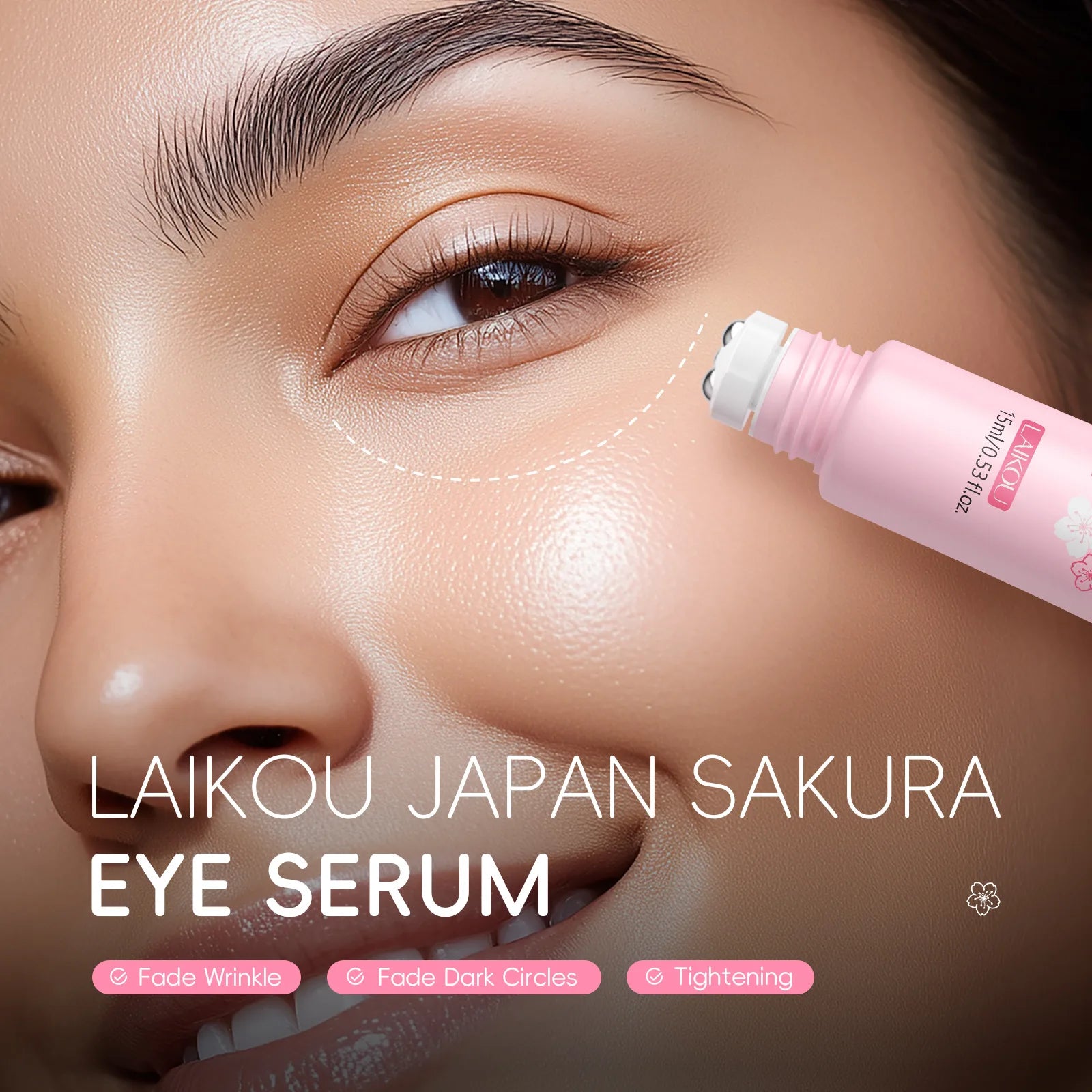 LAIKOU Sakura Eye Serum Roller — Hydrating, Brightening & Firming 15 ml — sakura eye serum roller for hydrating, brightening, firming & dark circle care | Eye Creams | Beauty & Health,Eyes Care,Skin Care | Dolcie Care