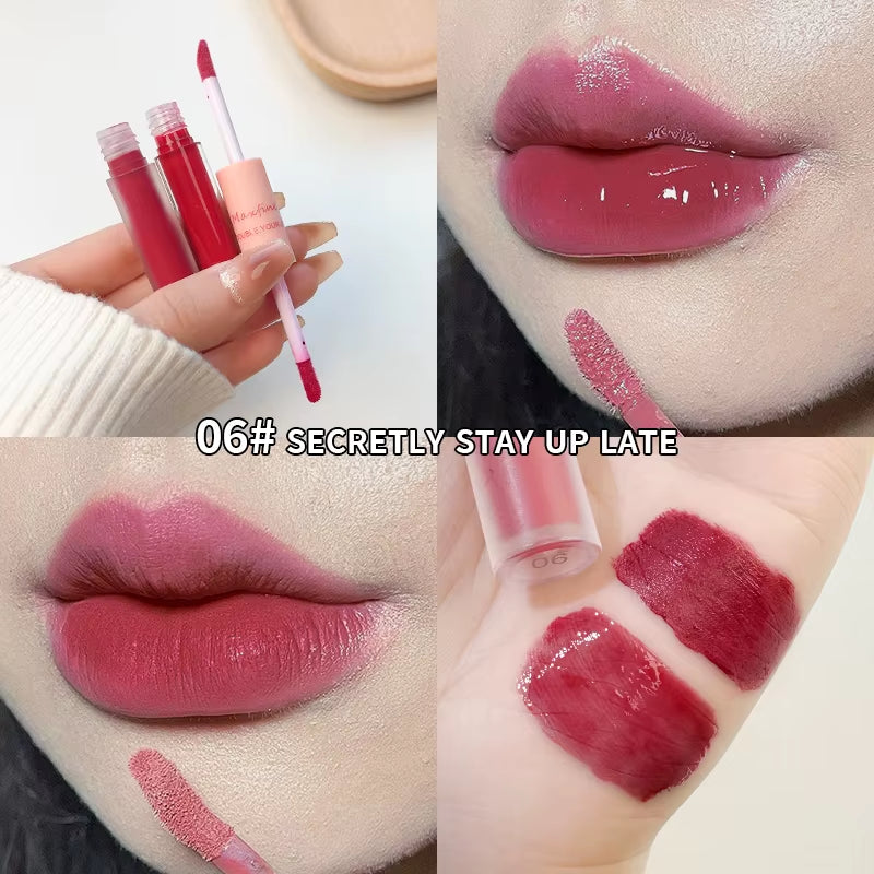 MAXFINE Double-Ended Lip Glaze — Glossy & Velvet Matte, Long-Wear, Non-Sticky — double-ended lip glaze with glossy & velvet matte finish, long-wear & non-sticky | Lip Gloss | Beauty & Health,Lips,Makeup | Dolcie Care