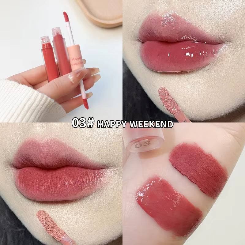 MAXFINE Double-Ended Lip Glaze — Glossy & Velvet Matte, Long-Wear, Non-Sticky — double-ended lip glaze with glossy & velvet matte finish, long-wear & non-sticky | Lip Gloss | Beauty & Health,Lips,Makeup | Dolcie Care