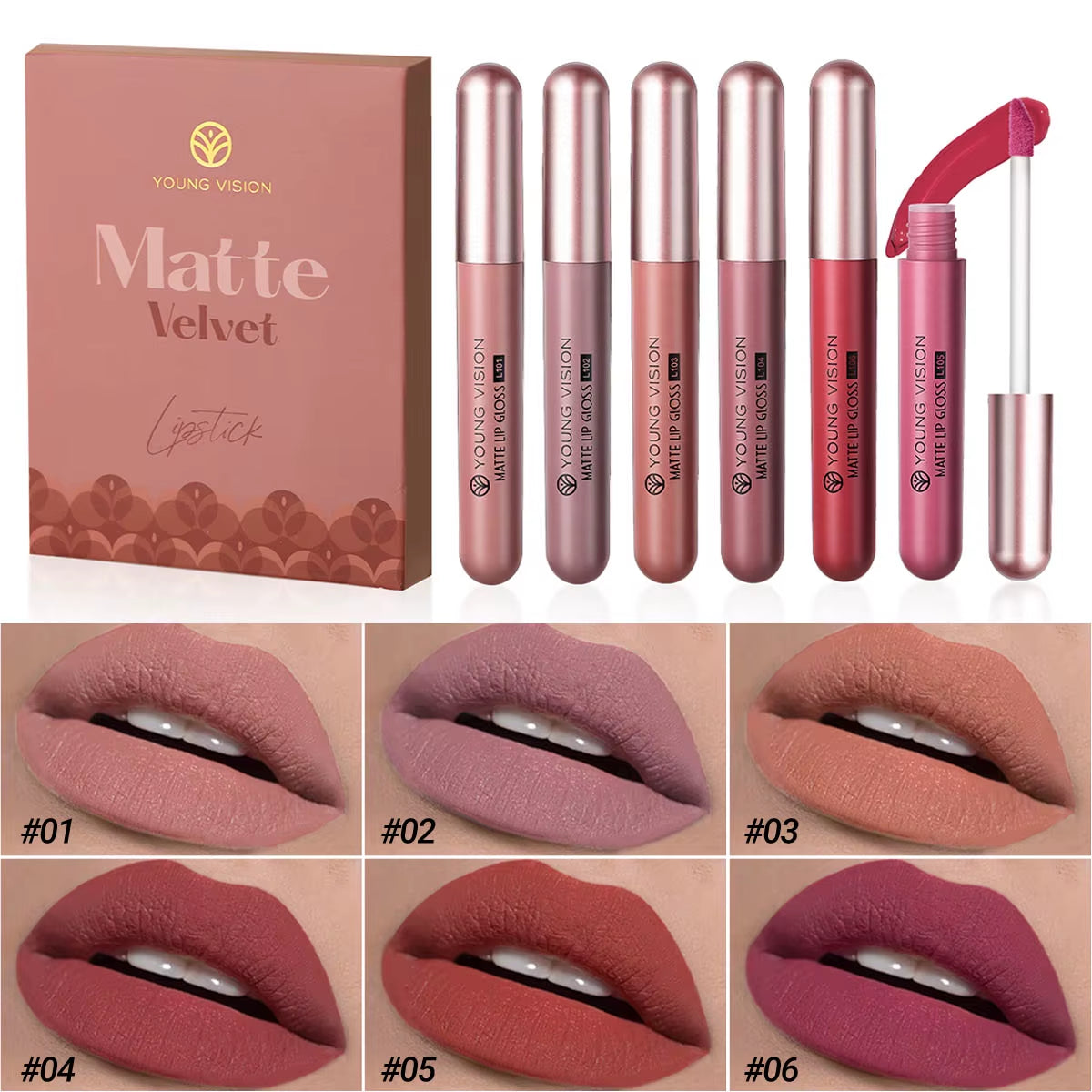 Set of 6 Nonstick Cup Liquid Lipstick , Long-Lasting Lip Gloss Gift Box – Matte Finish Lip Gloss, Resistant to Fading