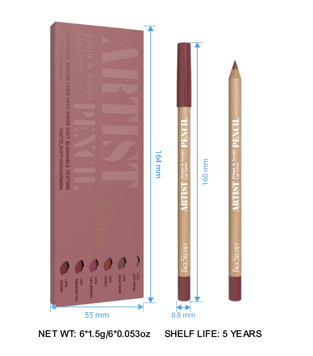 Face Secret Artist Sculpt Lip Liner Pencil Set – Soft Matte, Precise & Blendable